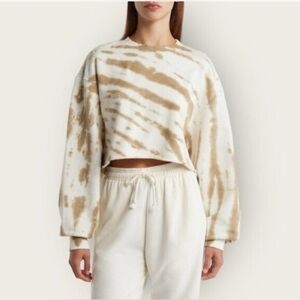 Good American Brown & White Tie Dye Cropped French Terry Sweatshirt Size 3/L